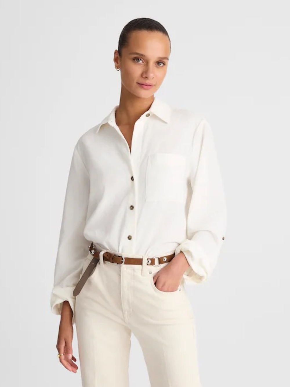 Madewell Easy Y-Neck Button-Up Shirt in Corduroy